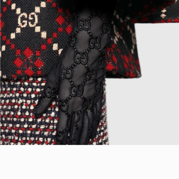 Gucci Black GG Monogram  Logo Lace Gloves Size 6 - Picture 1 of 4